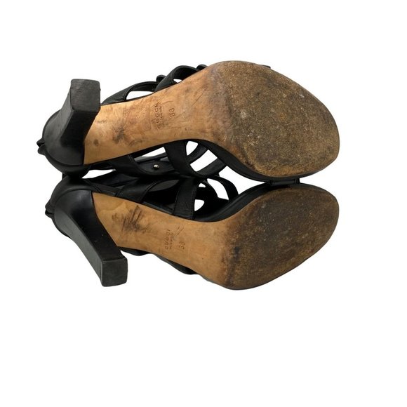 Gucci Leather Gladiator Heels EU Size 38 Black Sigourney Stiletto Platform Women - Picture 4 of 10